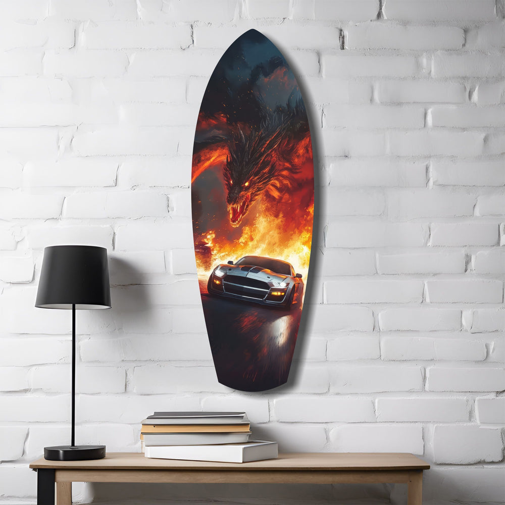 Dragon Sports Car Fire Tempered Glass Wall Art.