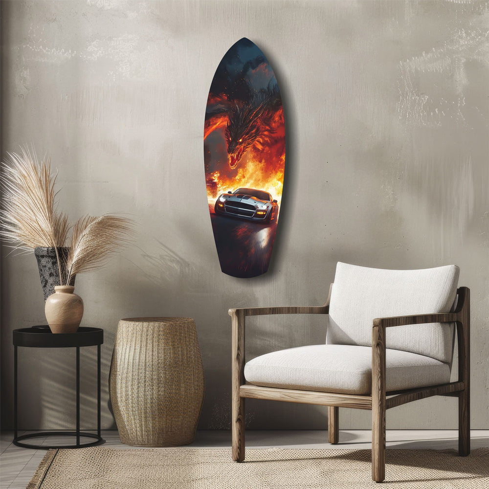 Dragon Sports Car Fire Tempered Glass Wall Art.