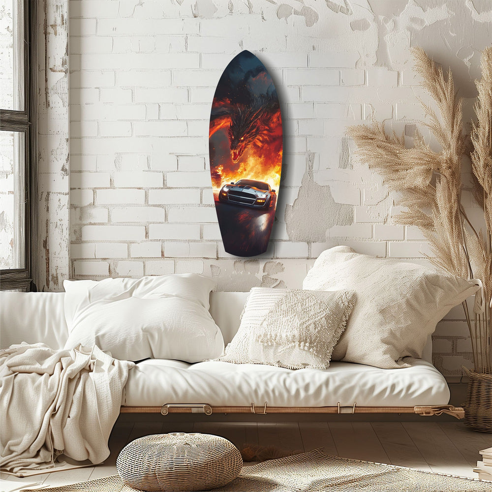 Dragon Sports Car Fire Tempered Glass Wall Art.