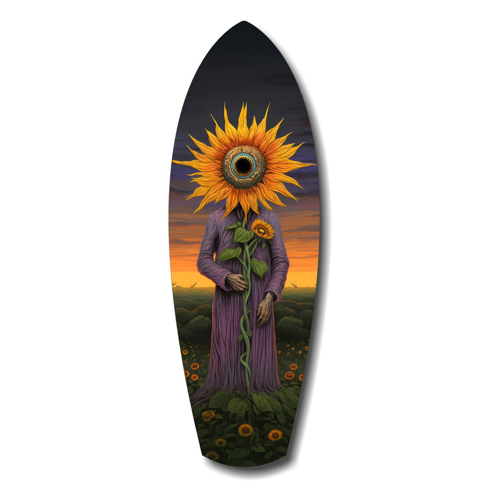 Sunflower-Headed Figure Surreal Glass Wall Art.