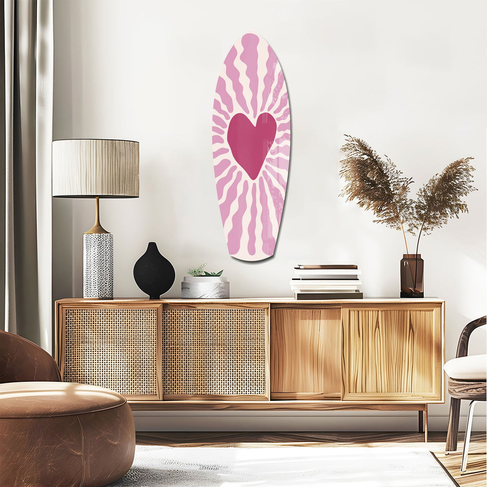Pink Heart Burst Minimal Glass Wall Art.