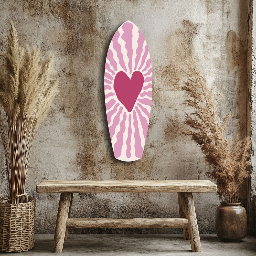 Pink Heart Burst Minimal Glass Wall Art.