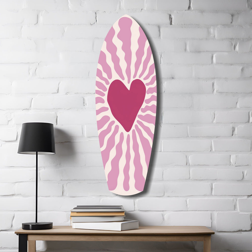 Pink Heart Burst Minimal Glass Wall Art.