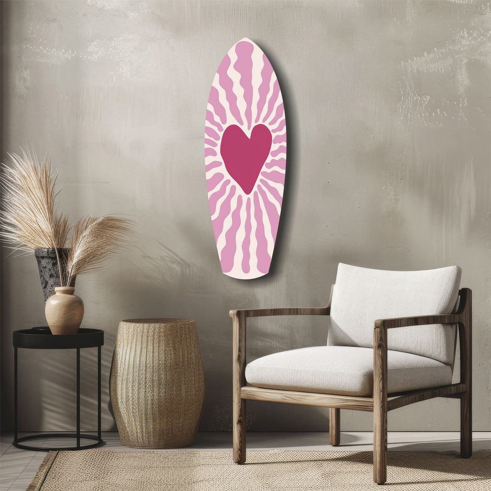 Pink Heart Burst Minimal Glass Wall Art.
