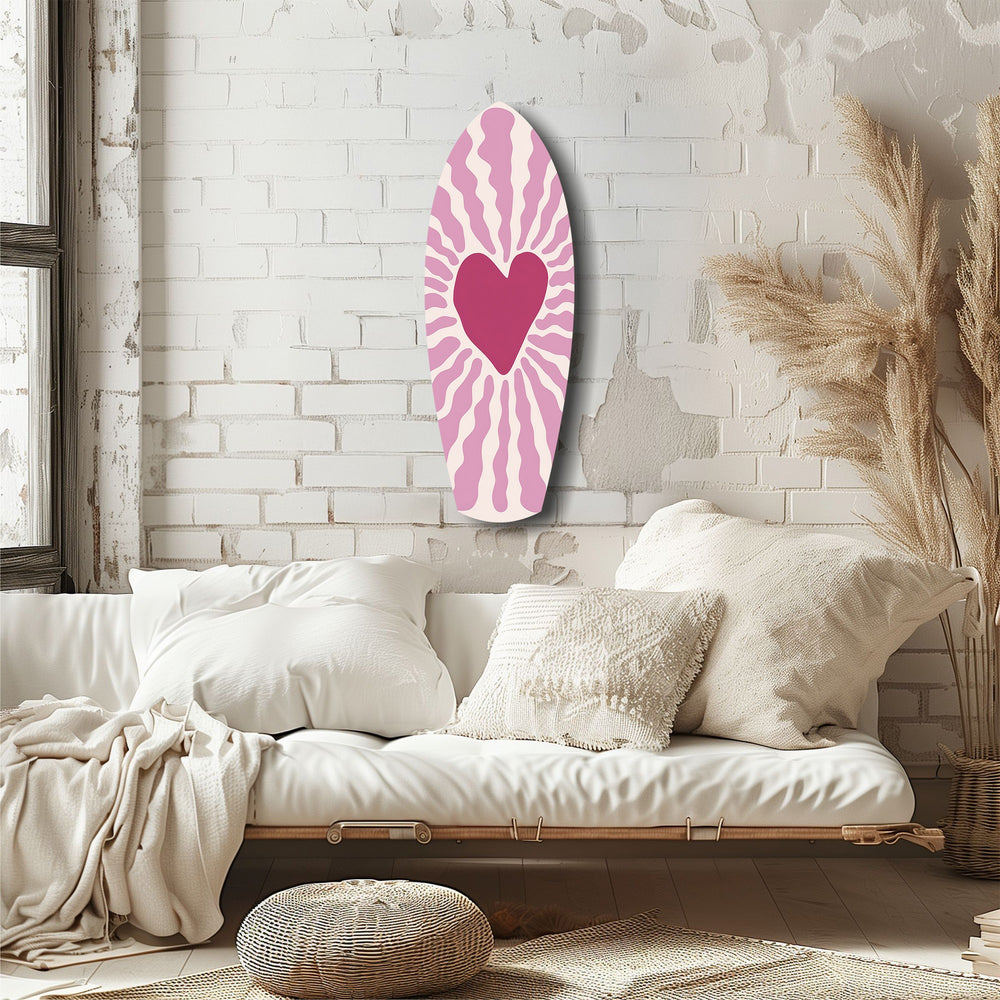 Pink Heart Burst Minimal Glass Wall Art.
