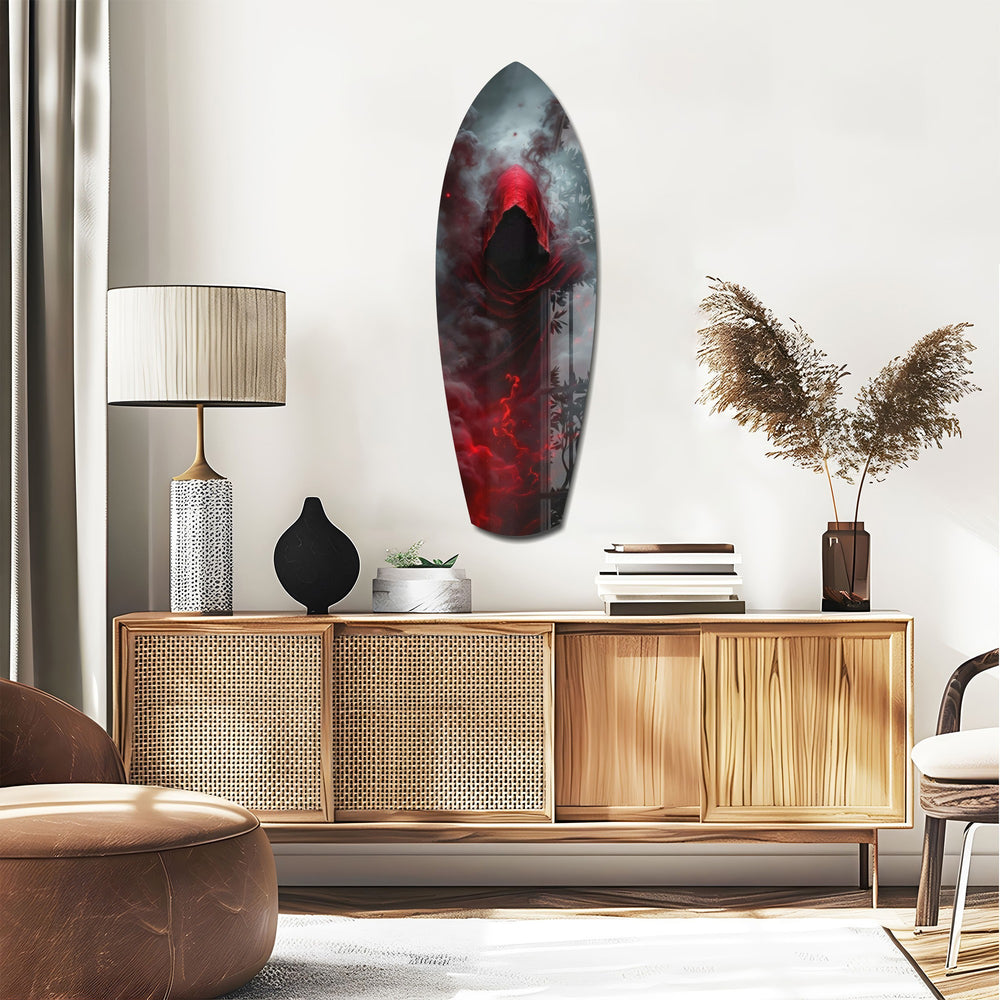 Red Hooded Phantom Dark Fantasy Glass Wall Art.