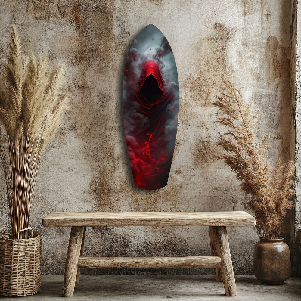 Red Hooded Phantom Dark Fantasy Glass Wall Art.