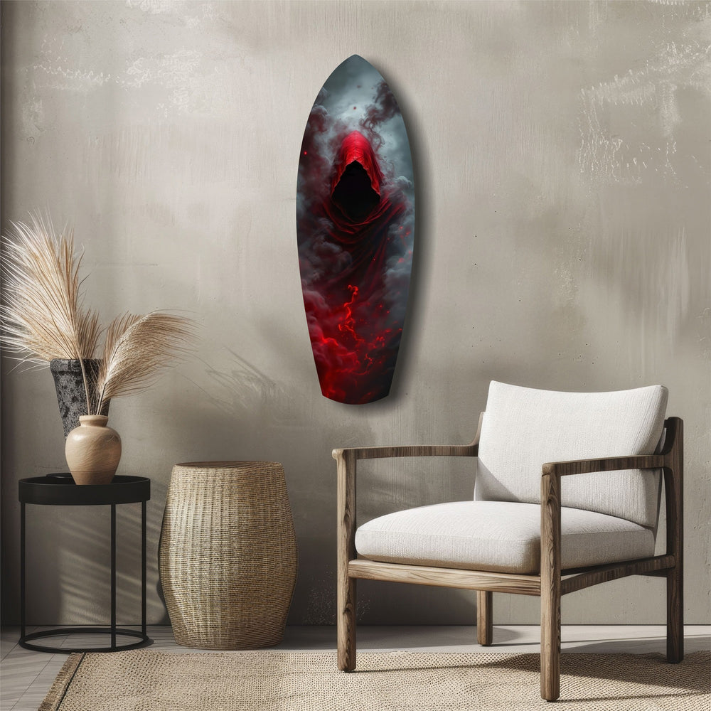 Red Hooded Phantom Dark Fantasy Glass Wall Art.
