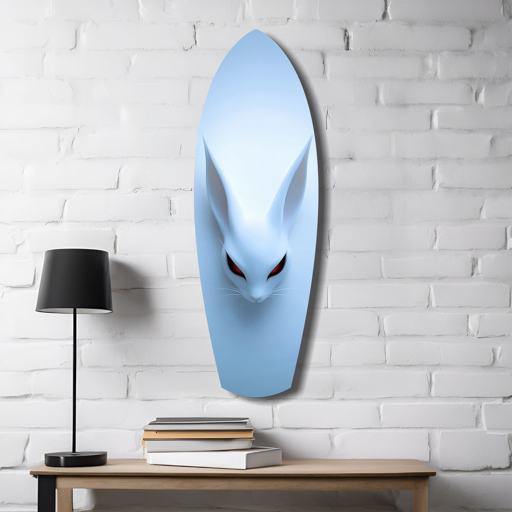 Pale Blue Rabbit Red Eyes Minimal Glass Wall Art.