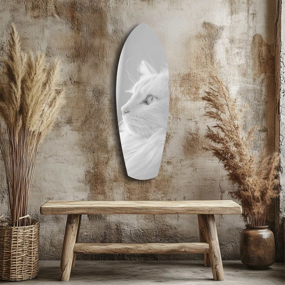 White Cat Profile Minimal Glass Wall Art.