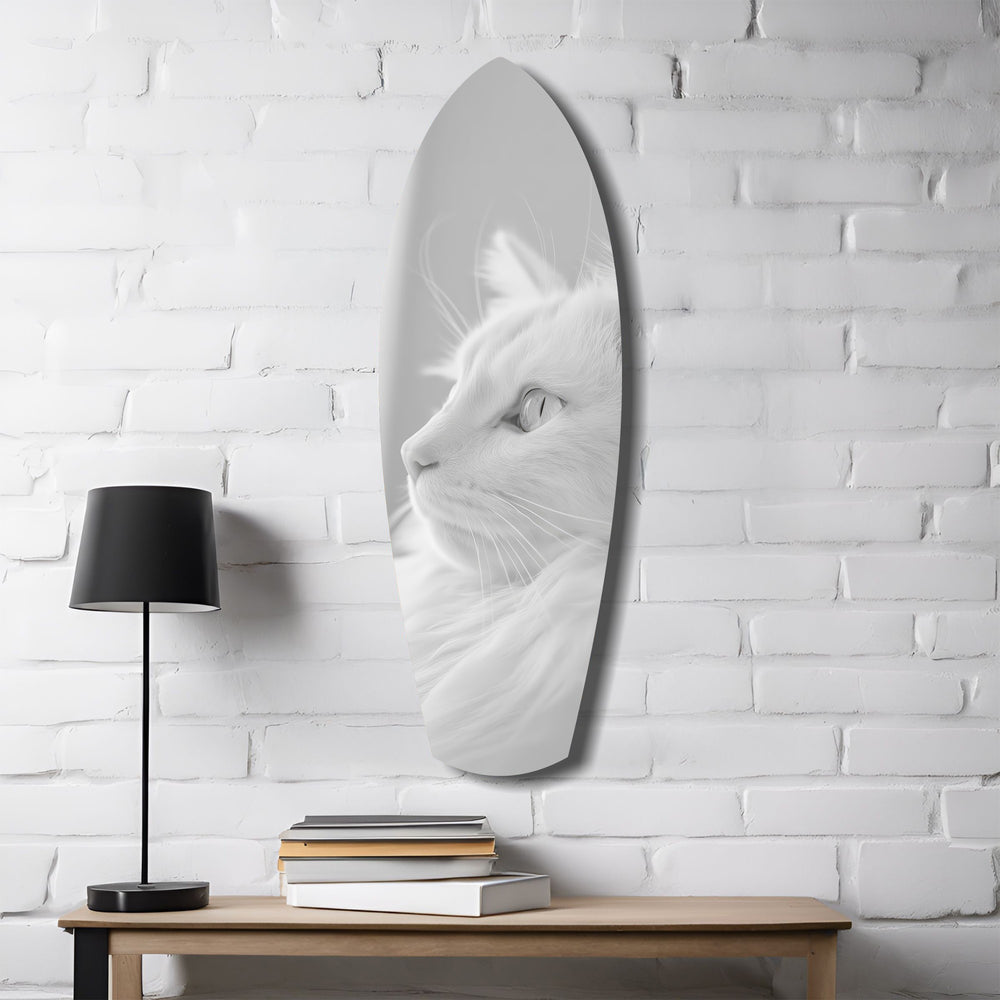White Cat Profile Minimal Glass Wall Art.