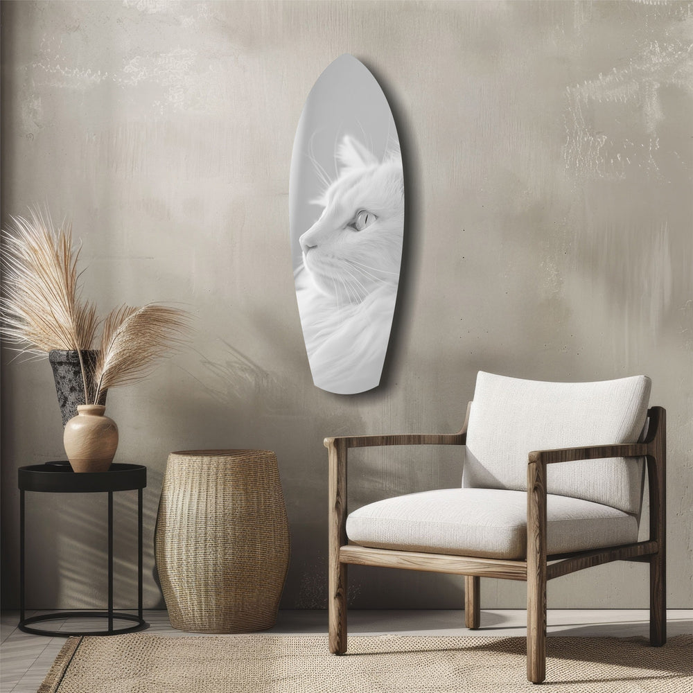 White Cat Profile Minimal Glass Wall Art.
