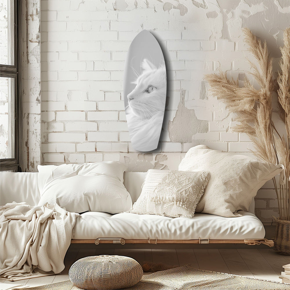 White Cat Profile Minimal Glass Wall Art.