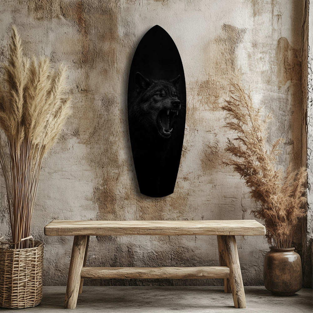 Snarling Black Wolf Dark Glass Wall Art.