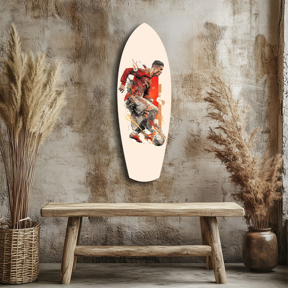 Soccer Striker Dynamic Splash Glass Wall Art.
