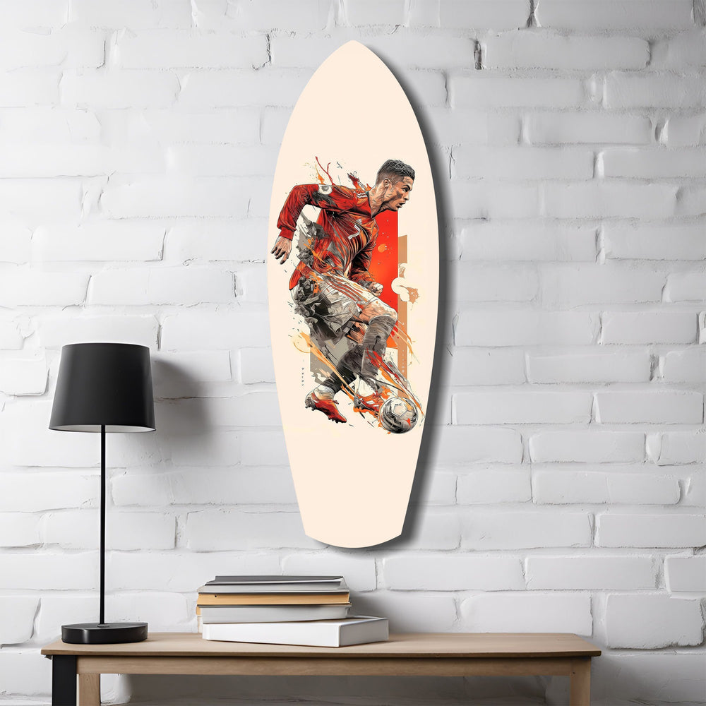 Soccer Striker Dynamic Splash Glass Wall Art.