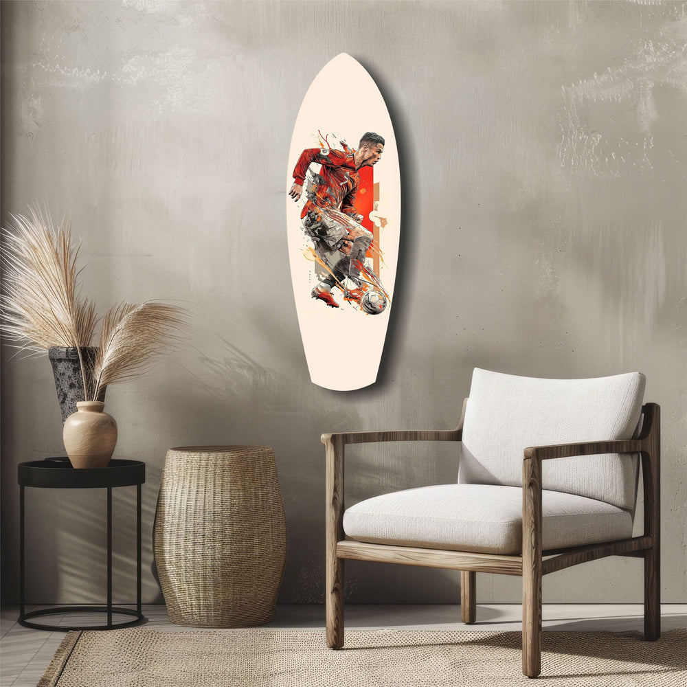 Soccer Striker Dynamic Splash Glass Wall Art.