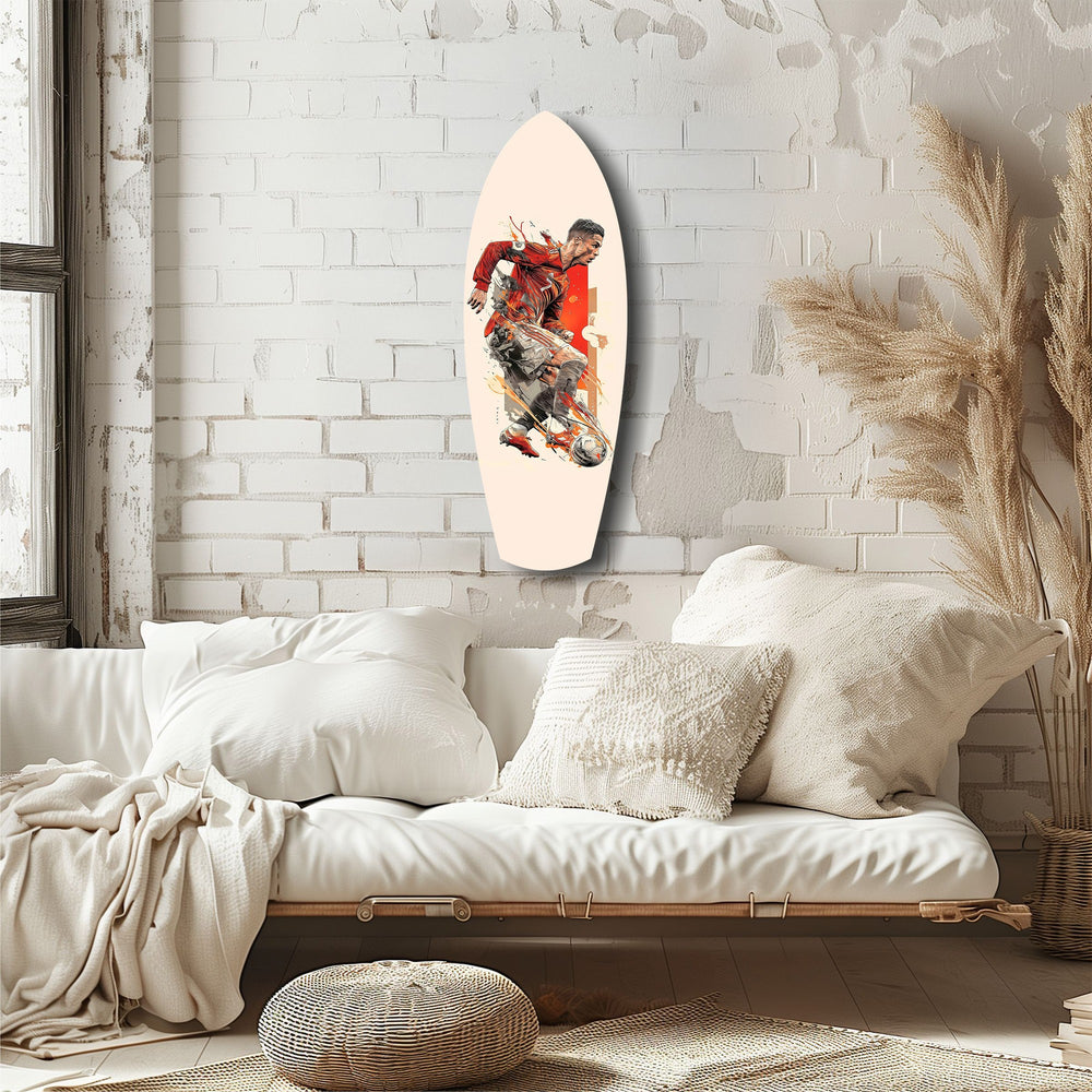 Soccer Striker Dynamic Splash Glass Wall Art.
