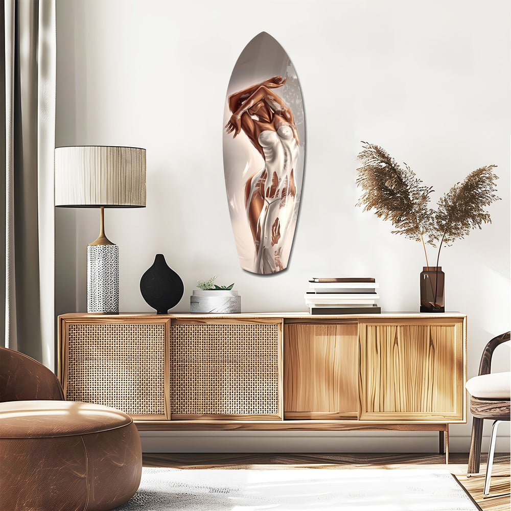 Bronze Female Figure White Paint Glass Wall Art.