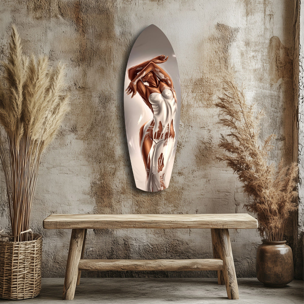 Bronze Female Figure White Paint Glass Wall Art.
