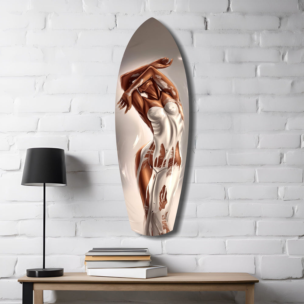 Bronze Female Figure White Paint Glass Wall Art.
