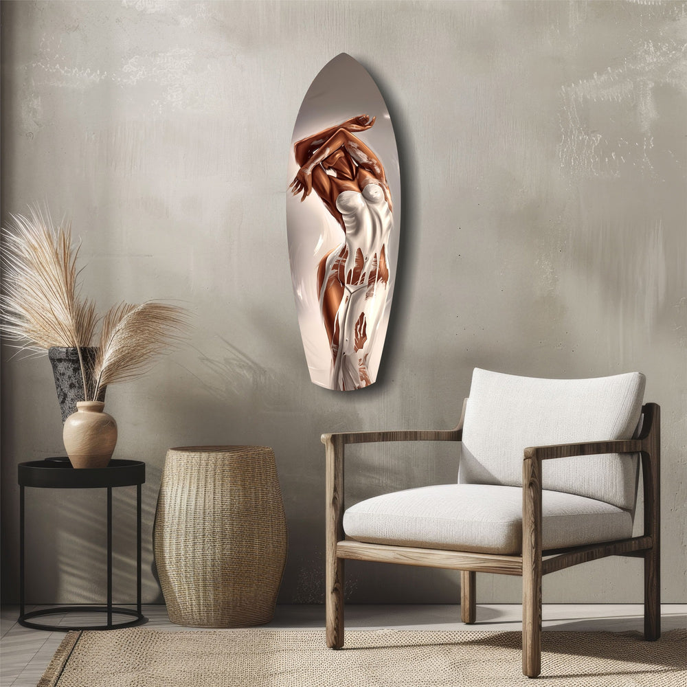 Bronze Female Figure White Paint Glass Wall Art.