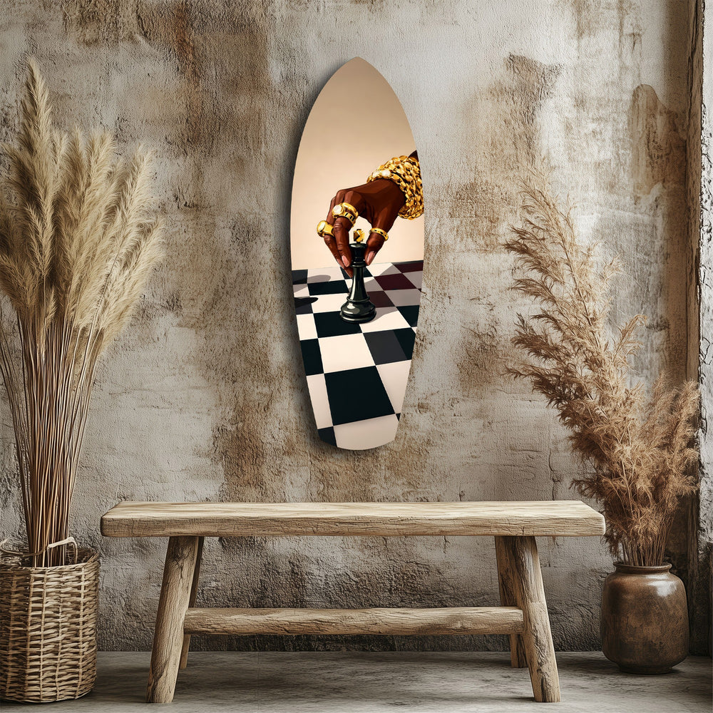 Gold Jewelry Hand Chess Queen Glass Wall Art.