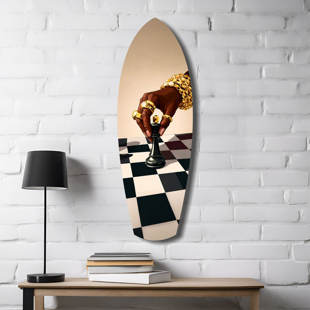 Gold Jewelry Hand Chess Queen Glass Wall Art.