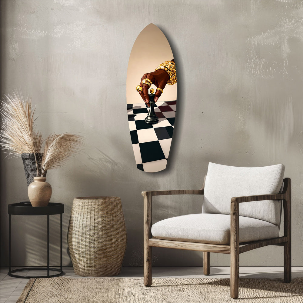 Gold Jewelry Hand Chess Queen Glass Wall Art.