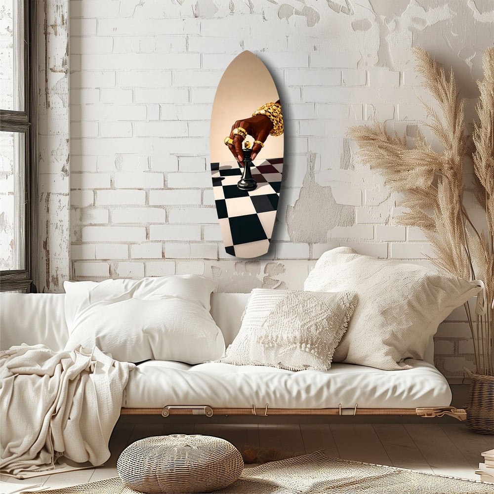 Gold Jewelry Hand Chess Queen Glass Wall Art.