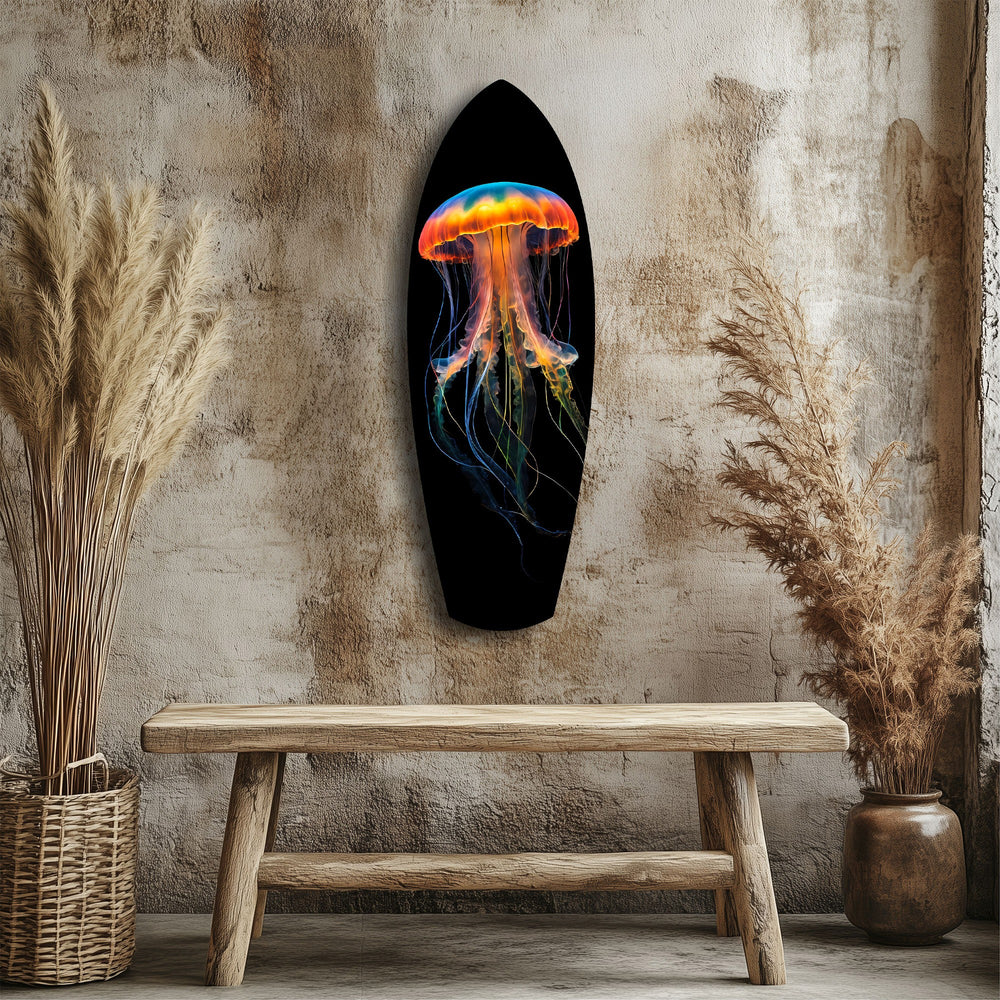 Glowing Orange Jellyfish Ocean Glass Wall Art.
