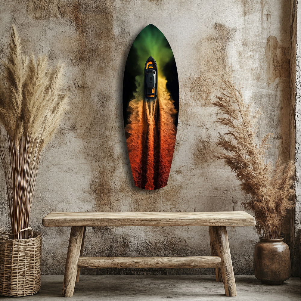 Smoke Trail Speedboat Aerial Glass Wall Art.
