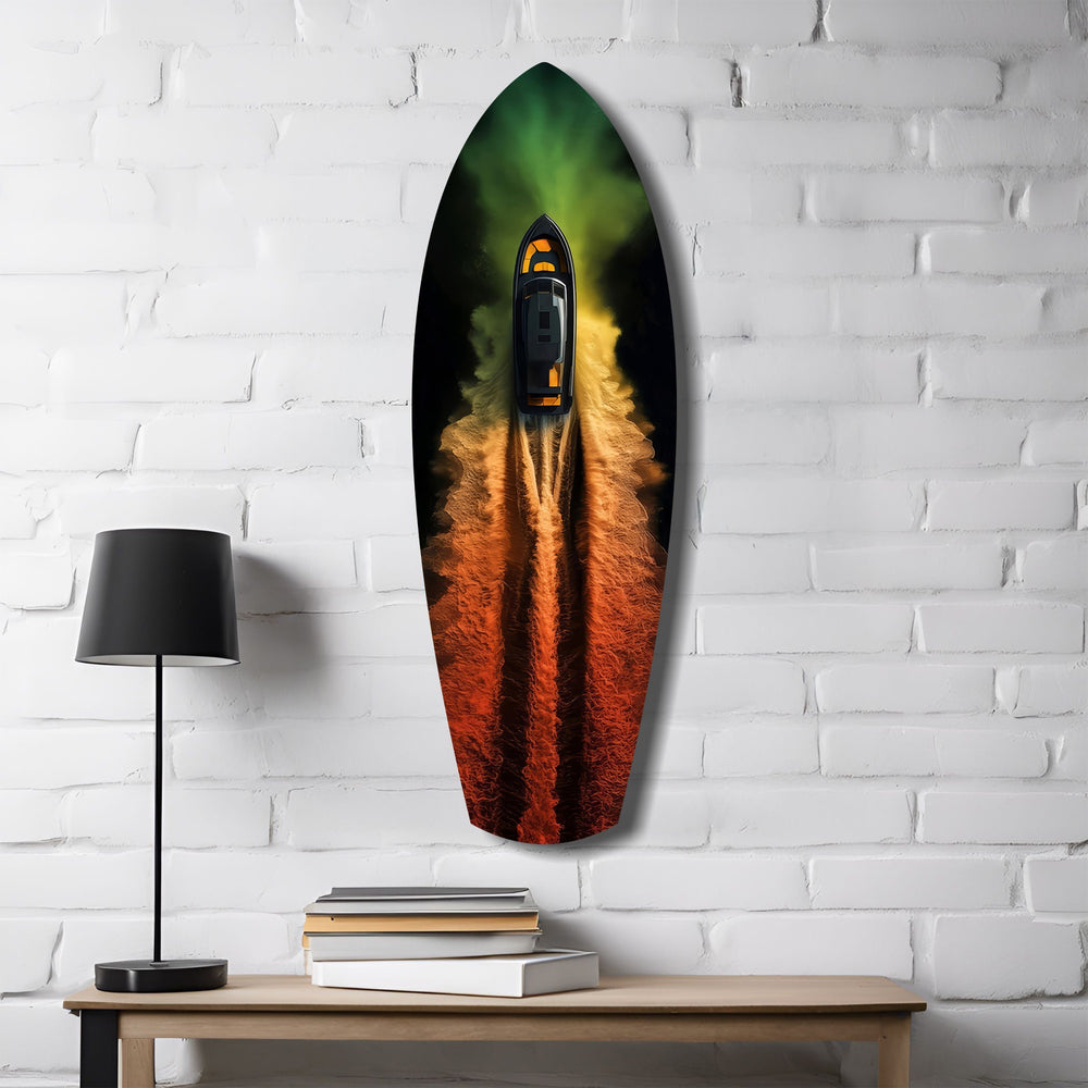 Smoke Trail Speedboat Aerial Glass Wall Art.