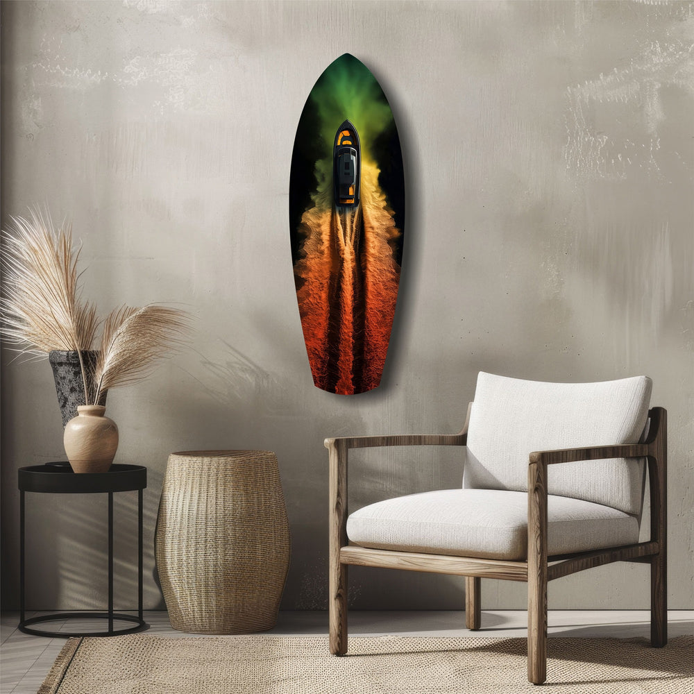 Smoke Trail Speedboat Aerial Glass Wall Art.