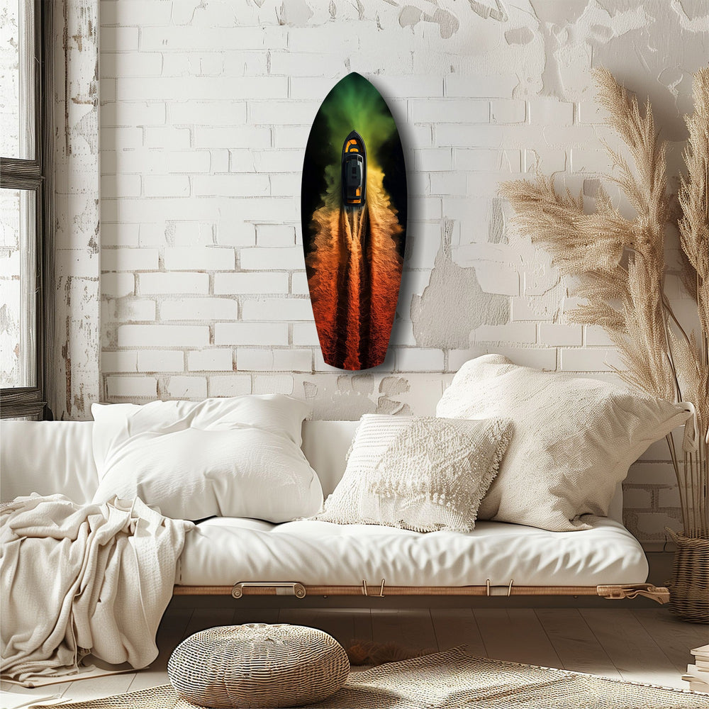 Smoke Trail Speedboat Aerial Glass Wall Art.