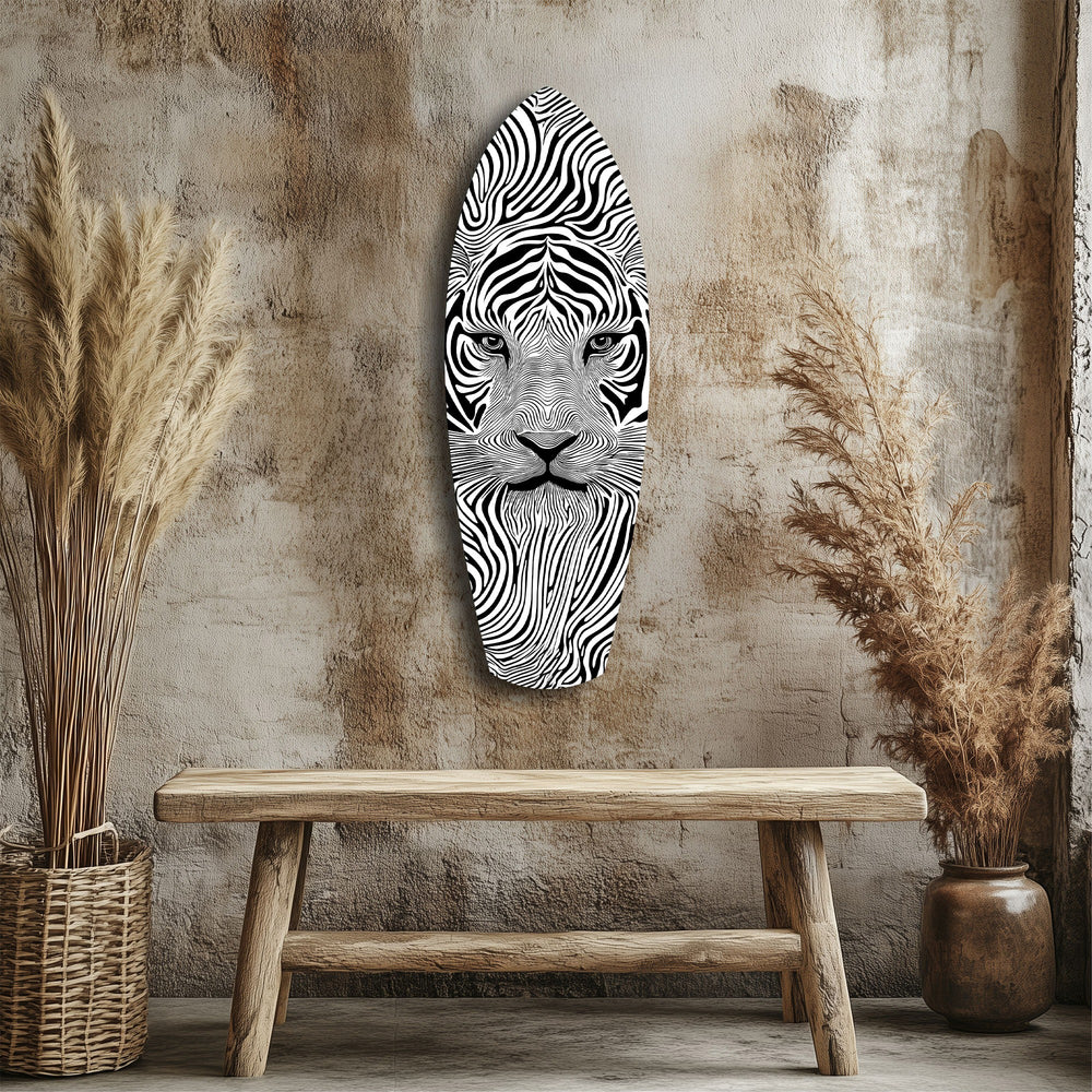 Optical Lion Black White Lines Glass Wall Art.