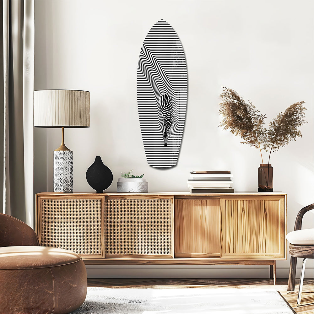 Optical Zebra Wave Lines Glass Wall Art.