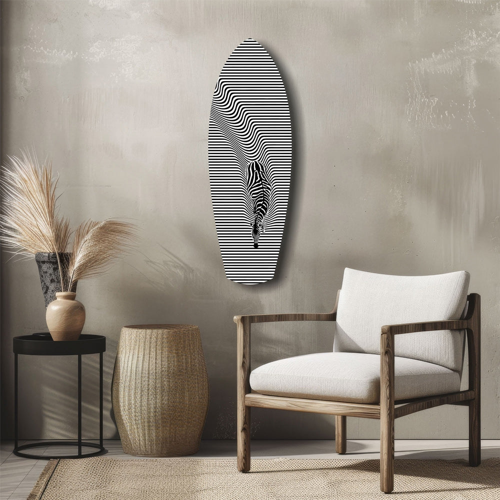 Optical Zebra Wave Lines Glass Wall Art.