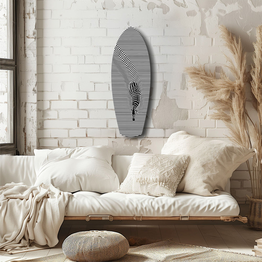 Optical Zebra Wave Lines Glass Wall Art.