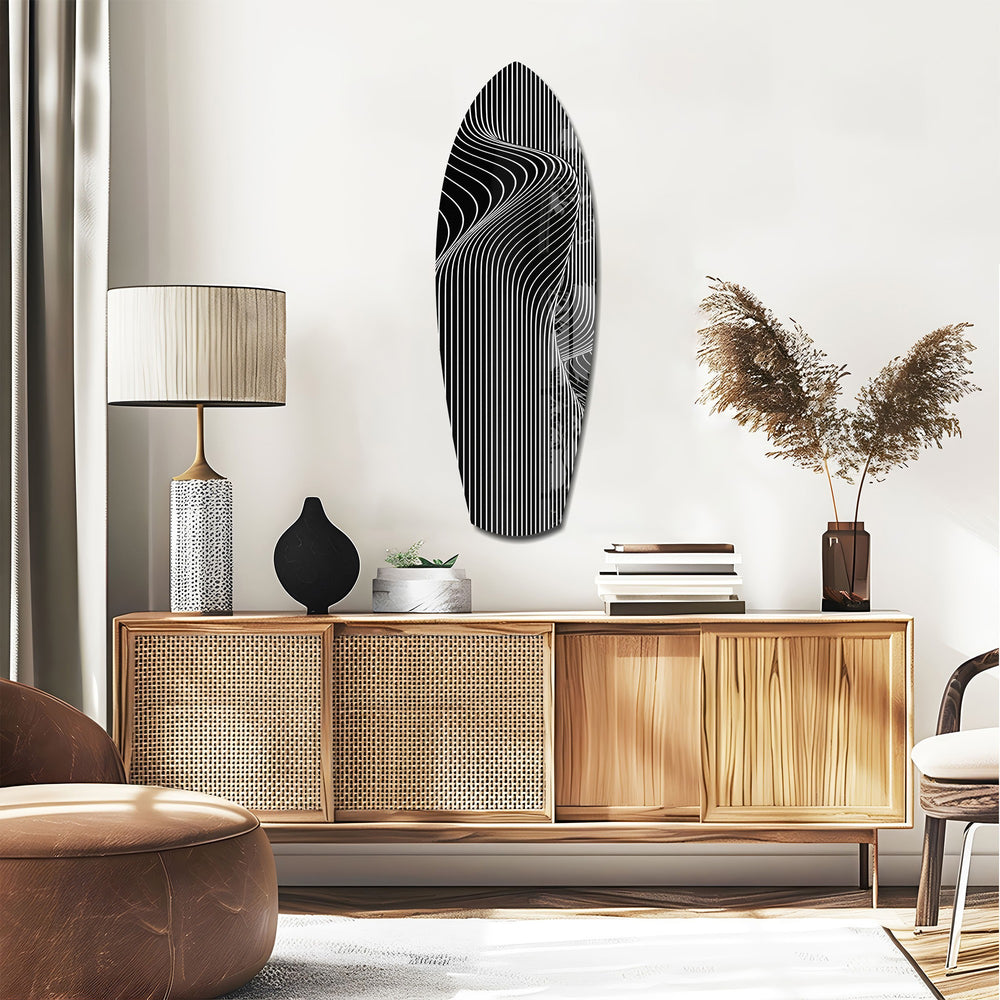 Op Art Wave Pinstripe Geometric Glass Wall Art.