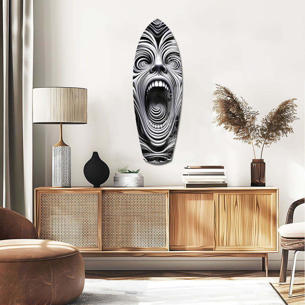 Screaming Face Op Art Swirl Surreal Glass Wall Art.