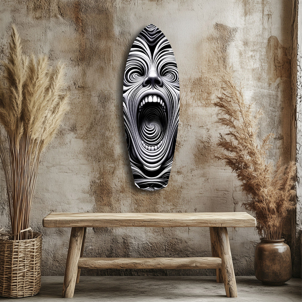 Screaming Face Op Art Swirl Surreal Glass Wall Art.