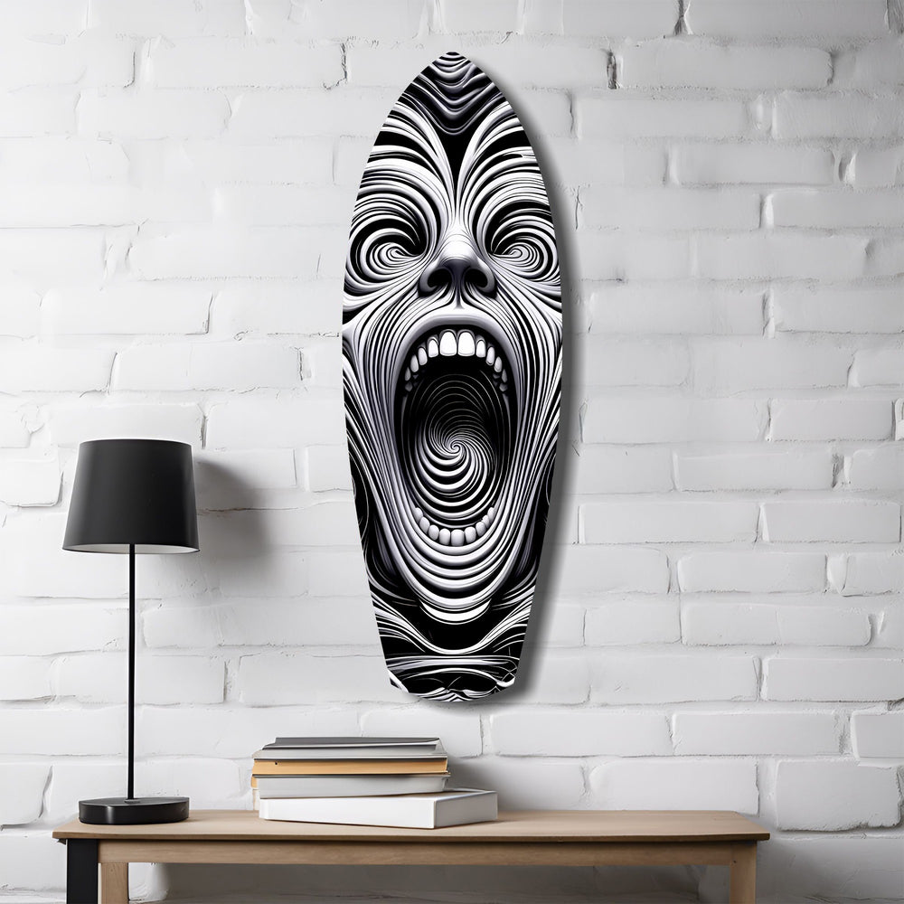 Screaming Face Op Art Swirl Surreal Glass Wall Art.