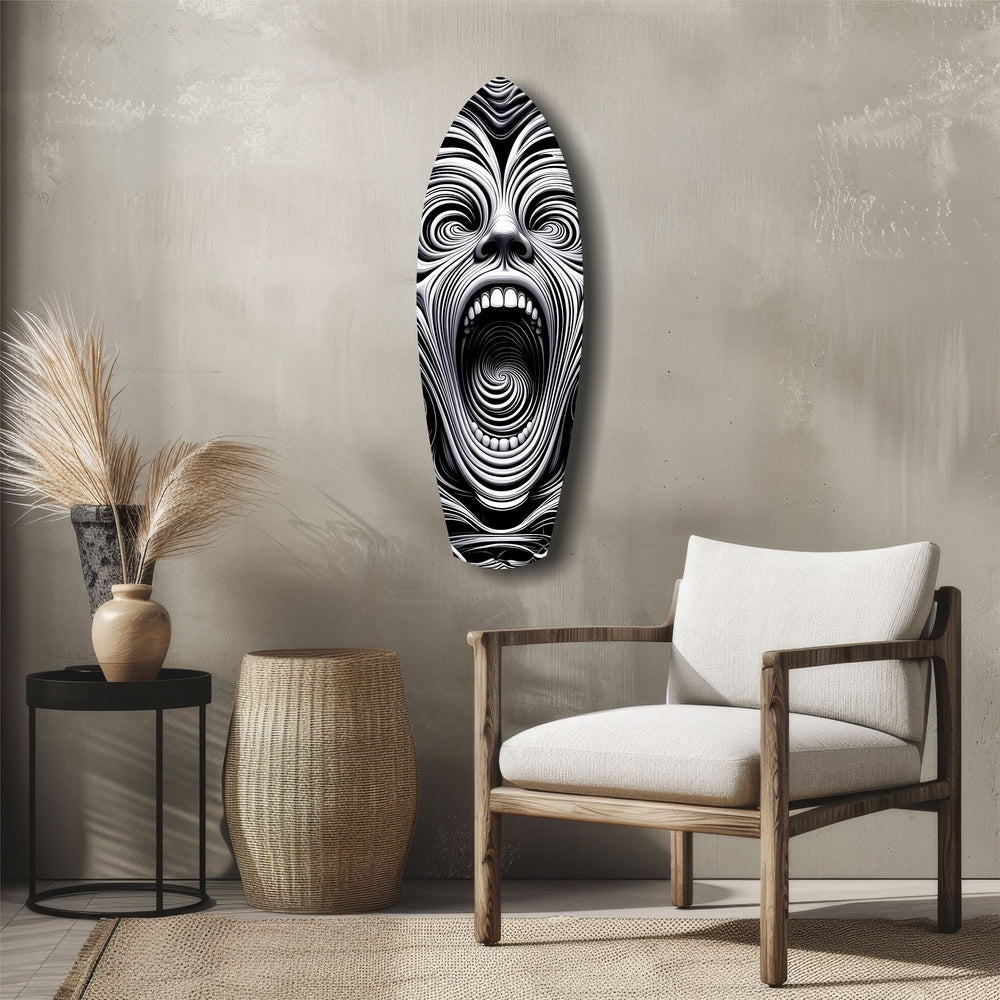 Screaming Face Op Art Swirl Surreal Glass Wall Art.