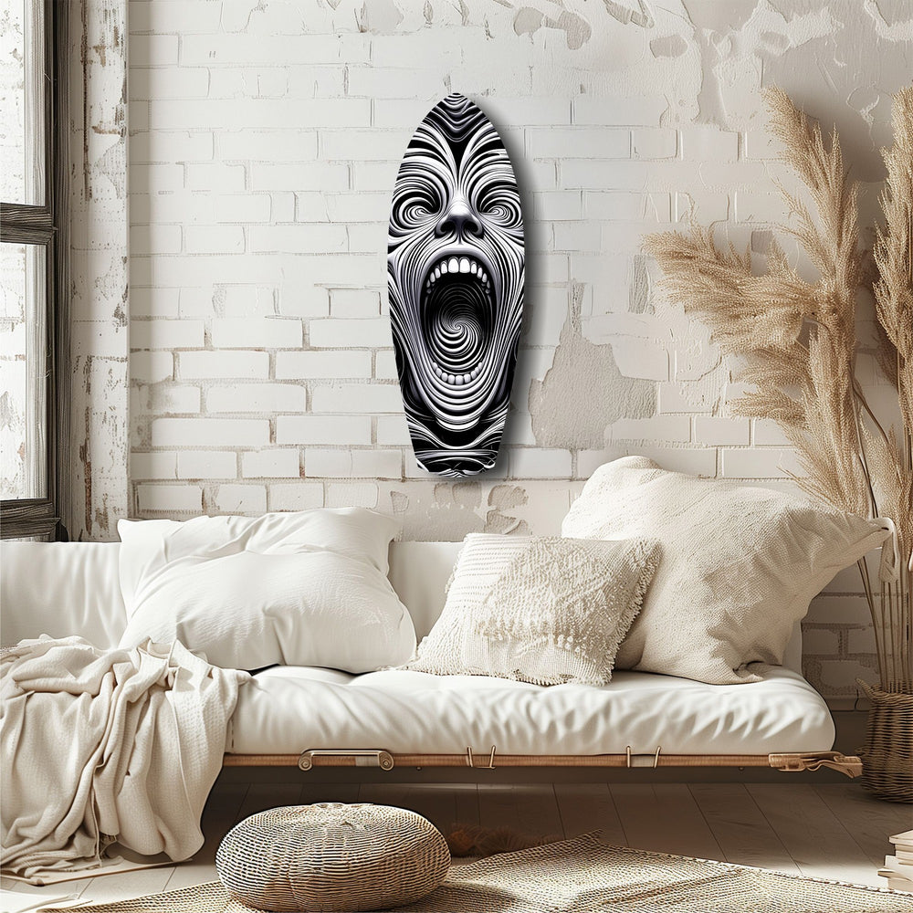 Screaming Face Op Art Swirl Surreal Glass Wall Art.