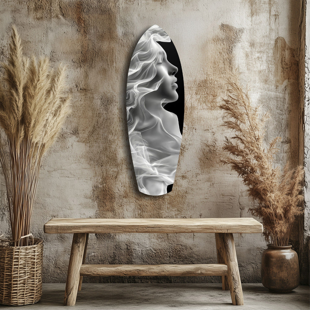 Ethereal Smoke Woman Profile Glass Wall Art.