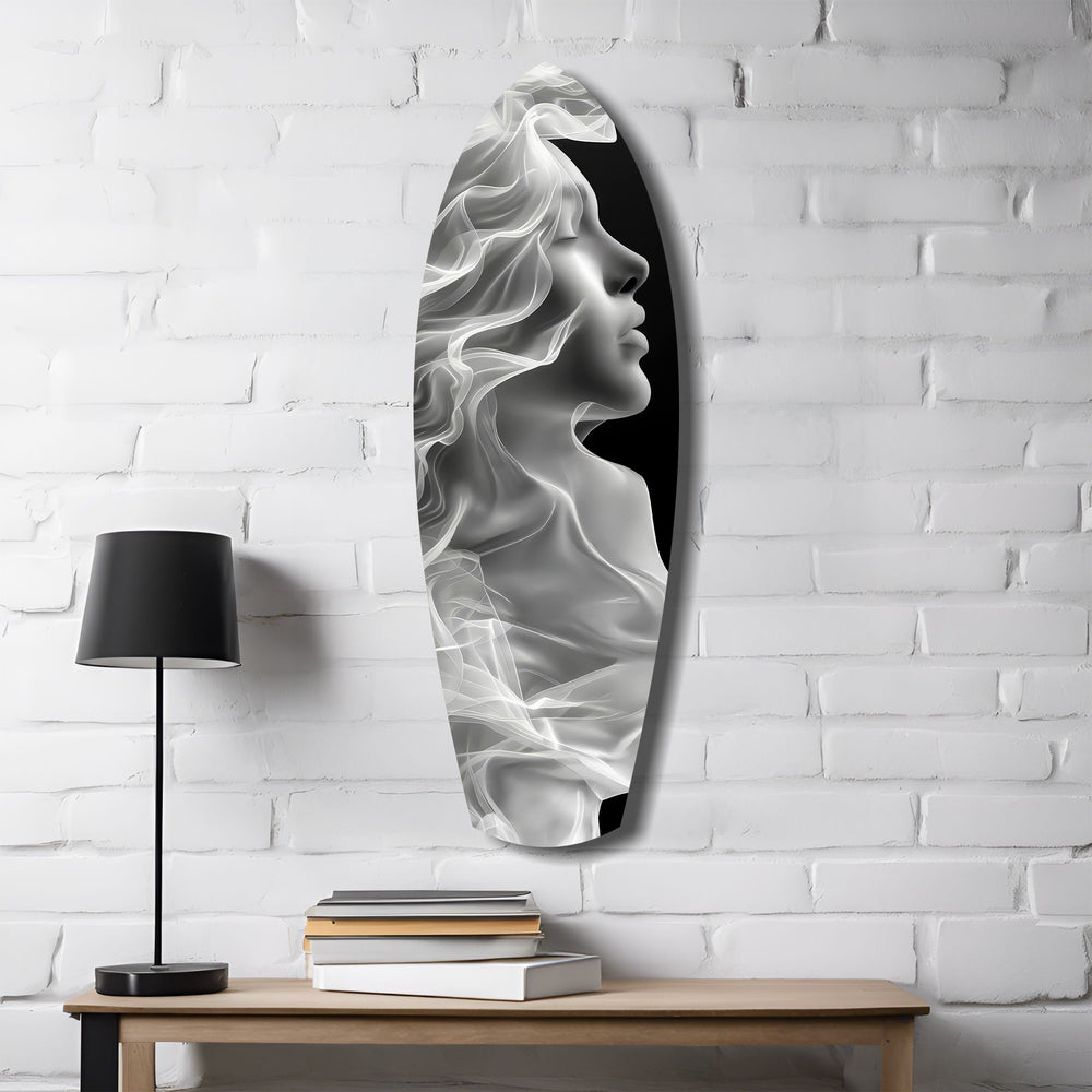 Ethereal Smoke Woman Profile Glass Wall Art.