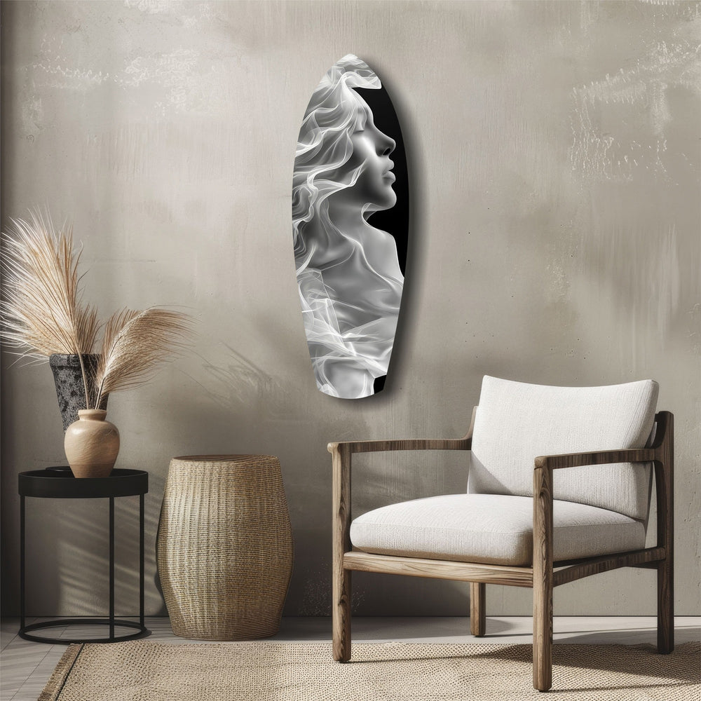 Ethereal Smoke Woman Profile Glass Wall Art.