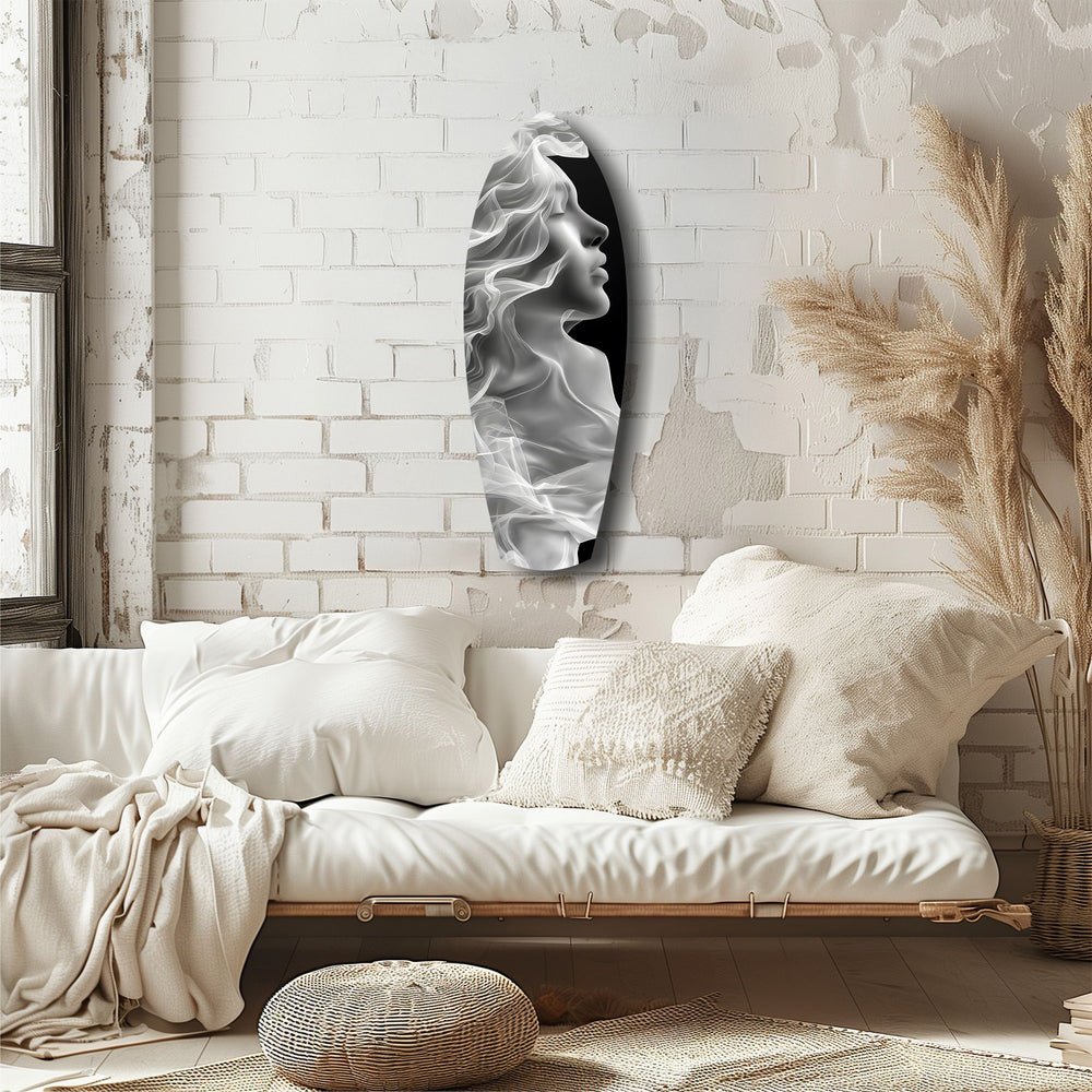 Ethereal Smoke Woman Profile Glass Wall Art.