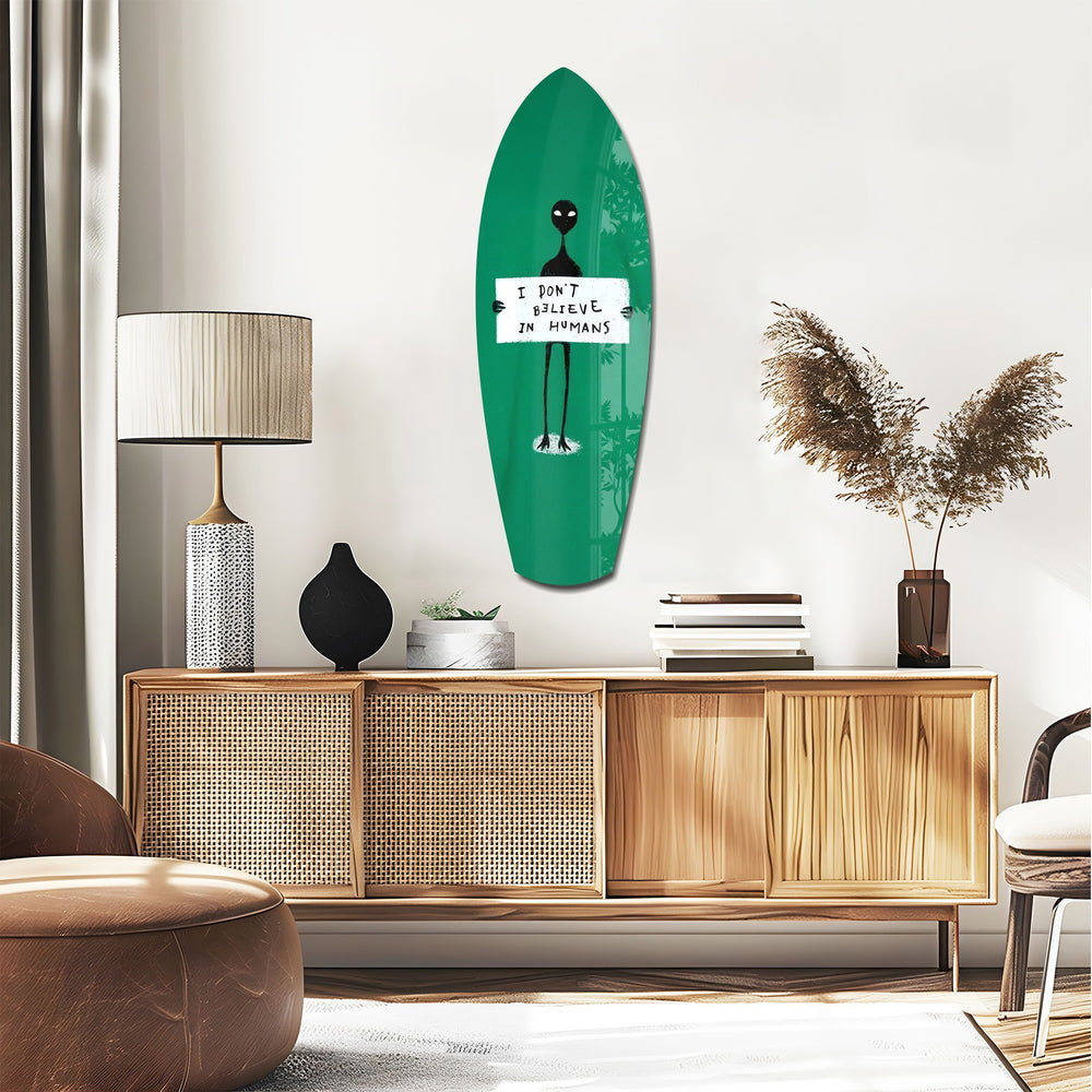Alien Sign Quirky Humor Illustration Glass Wall Art.